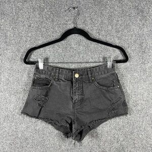 Billabong Denim Shorts Black Distressed Frayed Hem Womens Size 25 #1267